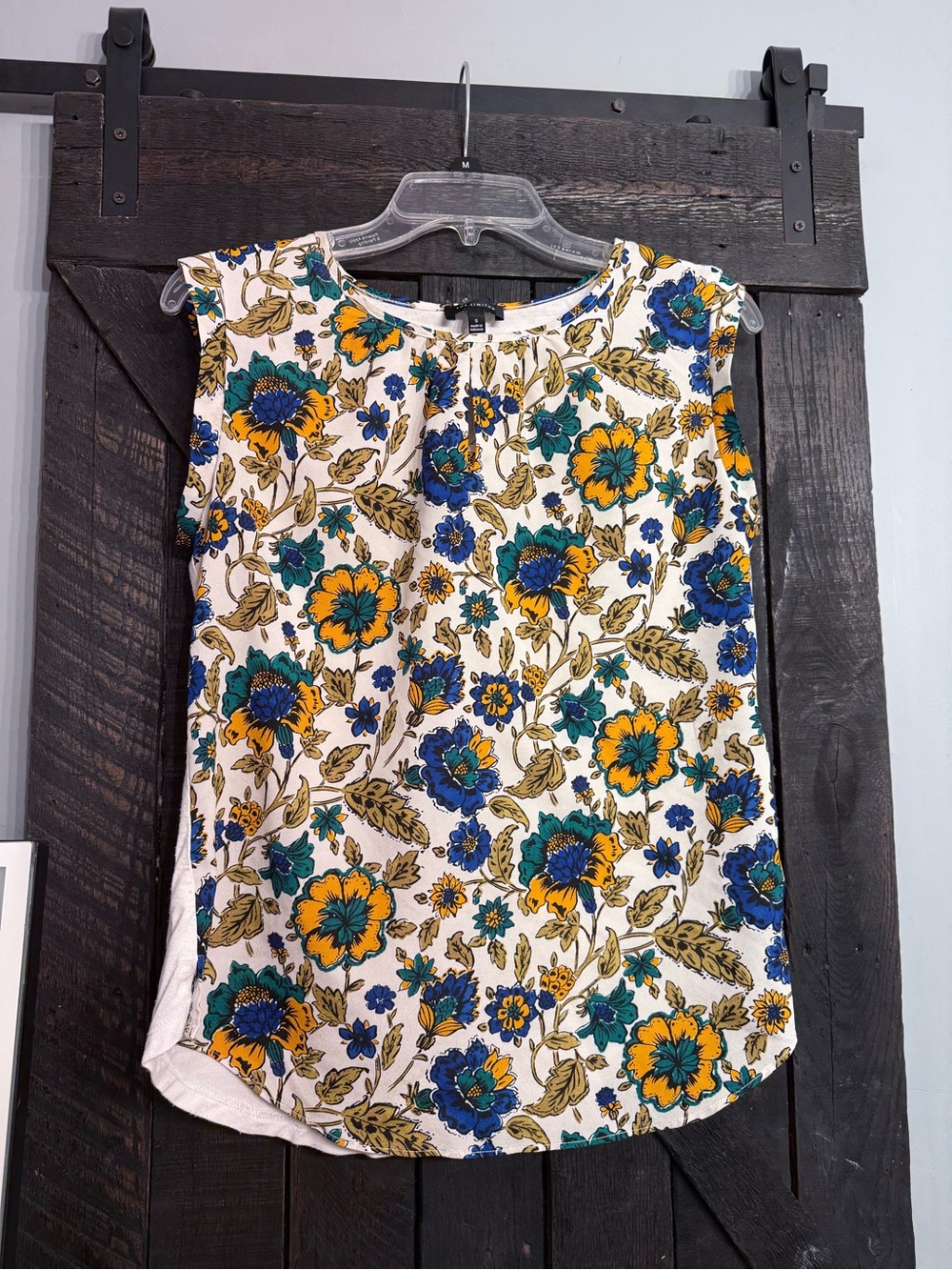 The Limited Floral Sleeveless Top - White with Blue & Yellow Flowers